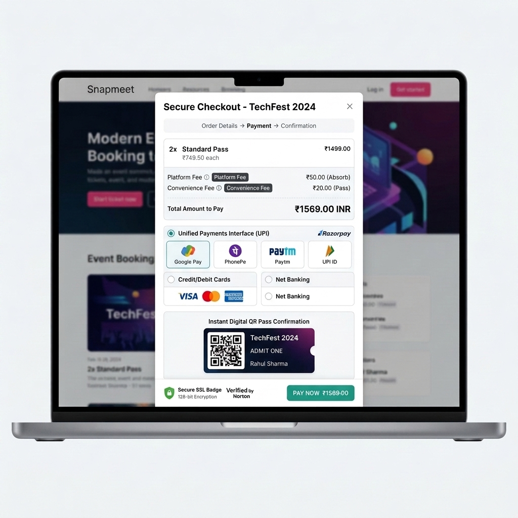 Snapmeet Razorpay and UPI Checkout UI Mockup